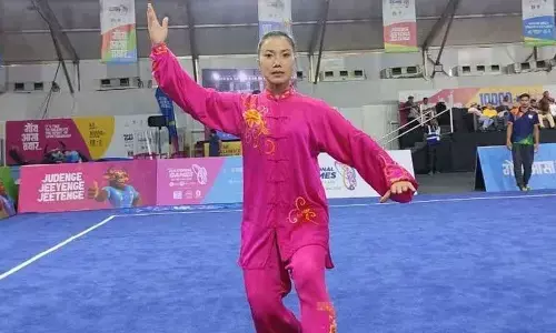 Leaving one and a half-year-old daughter at home, Sanatombi wins another Wushu gold at National Games