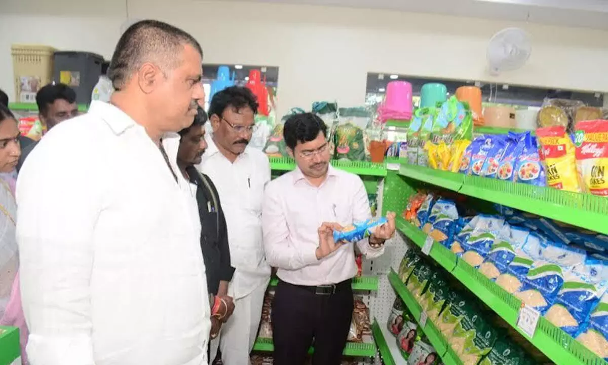 District collector A Mallikarjuna, MLA M Srinivasa Rao, among others at the ‘YSR Cheyutha Mahila Mart inaugurated at Bheemunipatnam on Saturday.