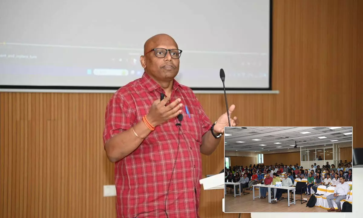 Mission Director of Chandrayaan-3 M Srikanth addressing the gathering at a seminar held in IIT Tirupati on Saturday