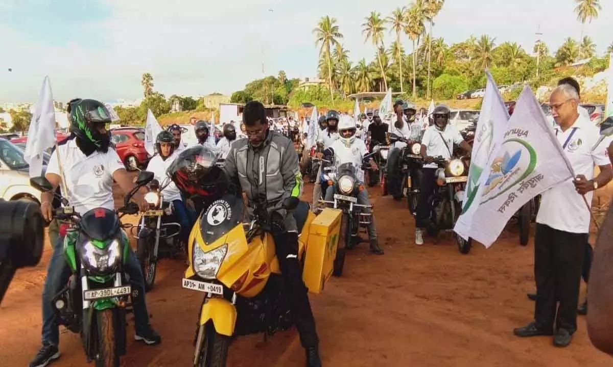 A bike rally was organised at the Beach Road in Visakhapatnam on Sunday on the occasion of Dhanwantari Jayanti