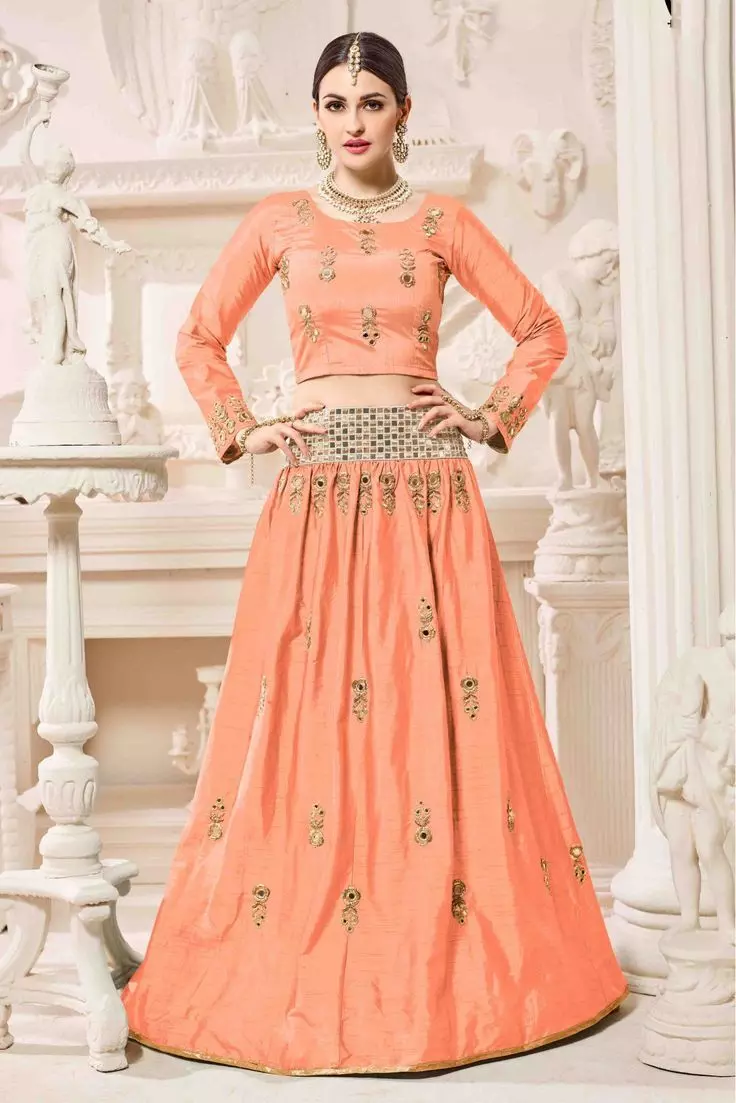 Pink sequined crop top and georgette flared lehenga with dupatta - set of  three by The Anarkali Shop | The Secret Label