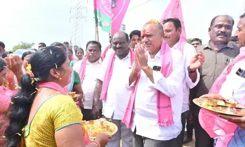 Bhupalpally MLA Gandra Venkata Ramana Reddy campaigning in Chityal mandal of jayashankar Bhupalpally district on Monday