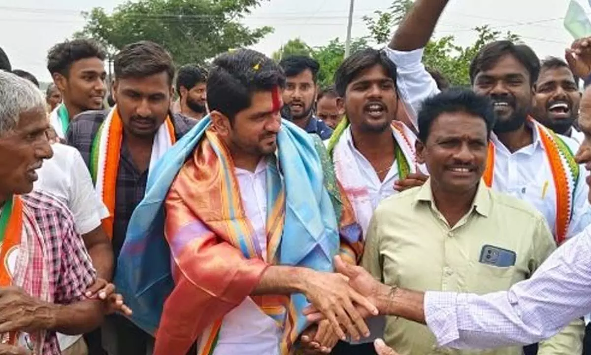 Congress candidate Vodithala Pranav campaigned in Narsingapur village of Veenavanka mandal on Tuesday