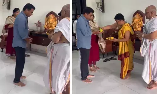 KTR performs Puja at Pragati Bhavan, to file nomination in Siricilla today