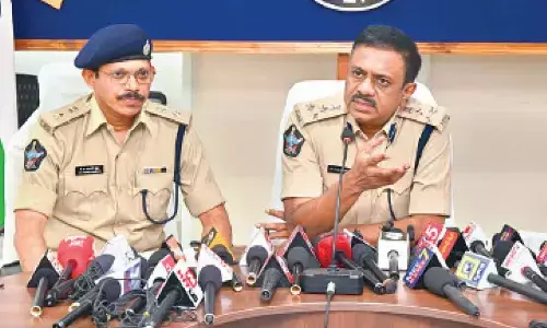 Visakhapatnam Range DIG S Hari Krishna speaking at a media in Anakapalli on Thursday