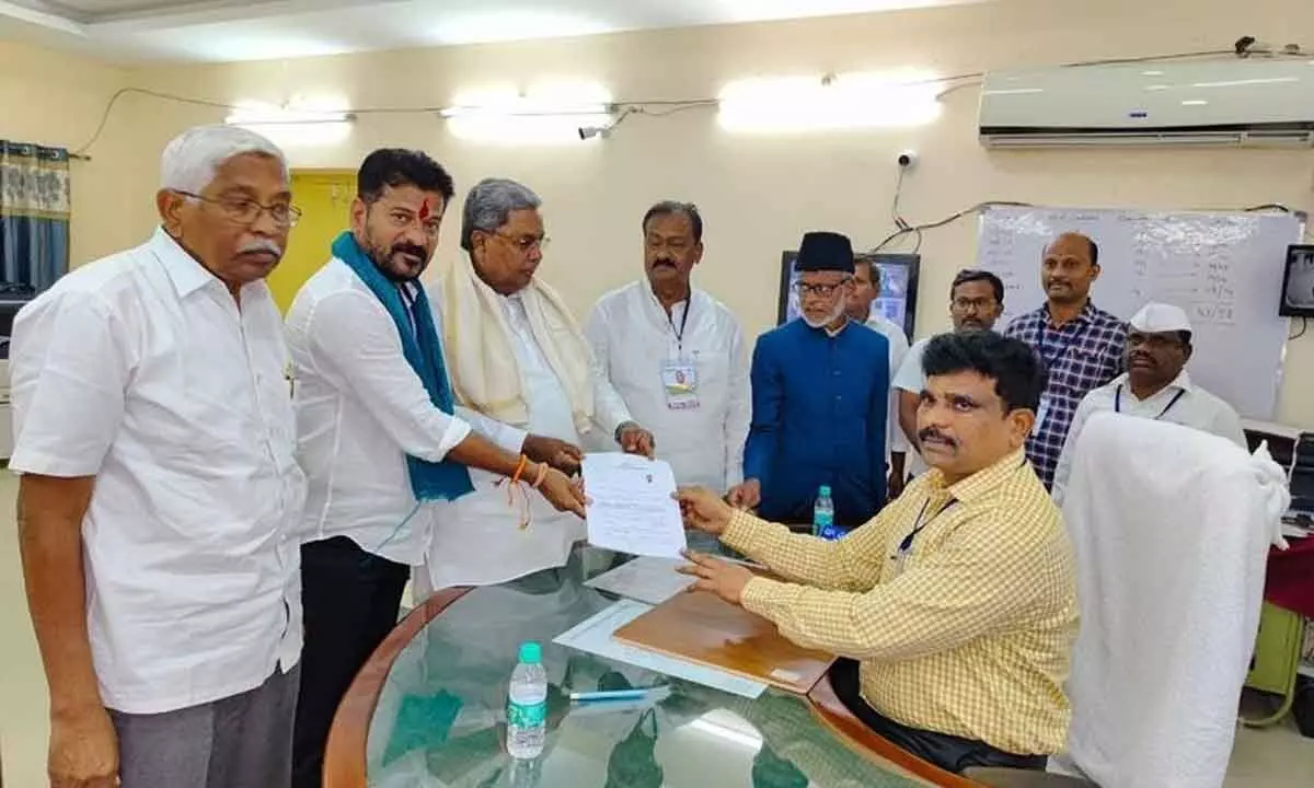 TPCC president A Revanth Reddy filing nomination papers from Kamareddy on Friday