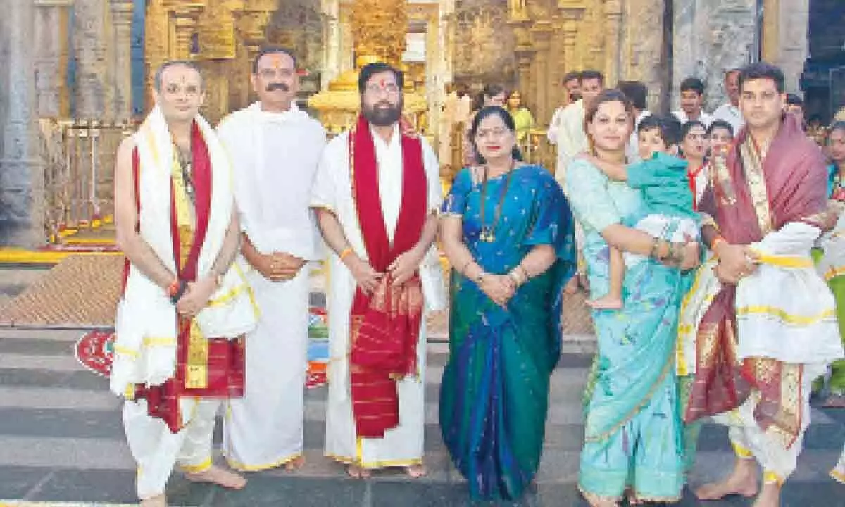 Tirupati:  Maharashtra Chief Minister Eknath Sambhaji Shinde takes part in Abhishekam Seva at Tirumala
