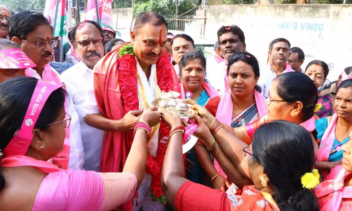 Uppal BRS candidate campaigns in AS Rao Nagar, asks to make KCR CM again