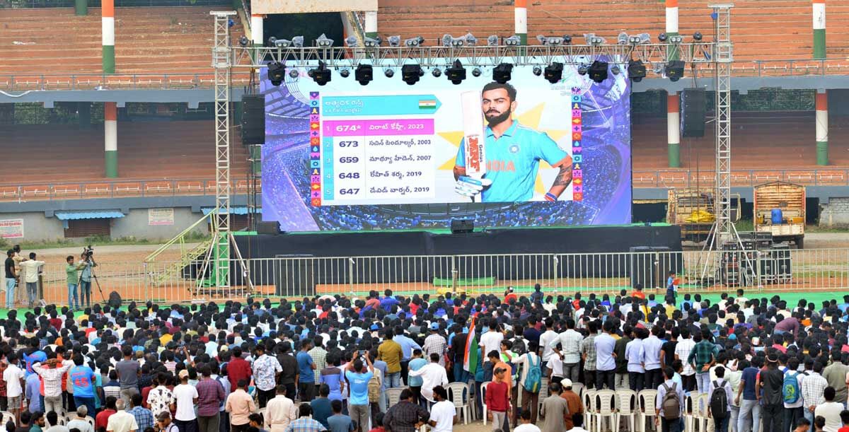 People watch IND vs AUS semifinalbat Indira Gandhi stadium in Vijayawada