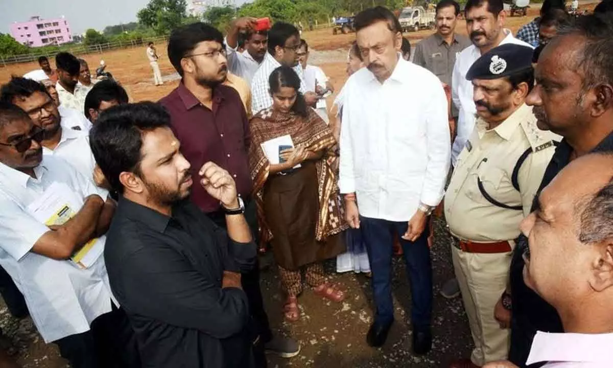 Collector Prasanna Venkatesh and MLA M Venkata Pratapa  Apparao in Nuzvid on Thursday reviewing arrangements for CM tour on Friday