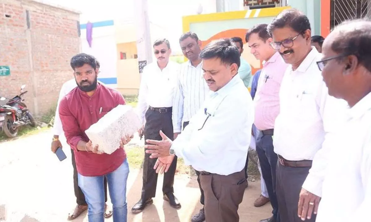 Central team inspecting the housing project at Vanukuru in Krishna district on Saturday