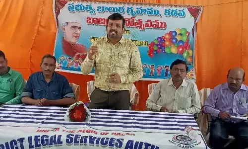 Additional senior Civil Judge M Pradeep Kumar speaking at a legal awareness session at Social Welfare Hostel in Kadapa on Saturday