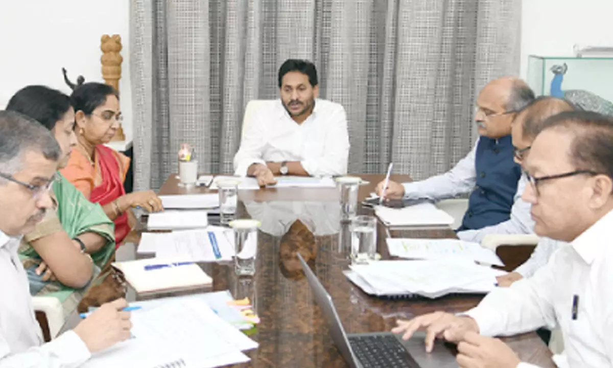 Chief Minister Y S Jagan Mohan Reddy on Monday holds a meeting with officials at hsi camp office on the issues to be raised at the meeting on 13th Schedule of AP Reorganisation Act, to be held in New Delhi on Tuesday