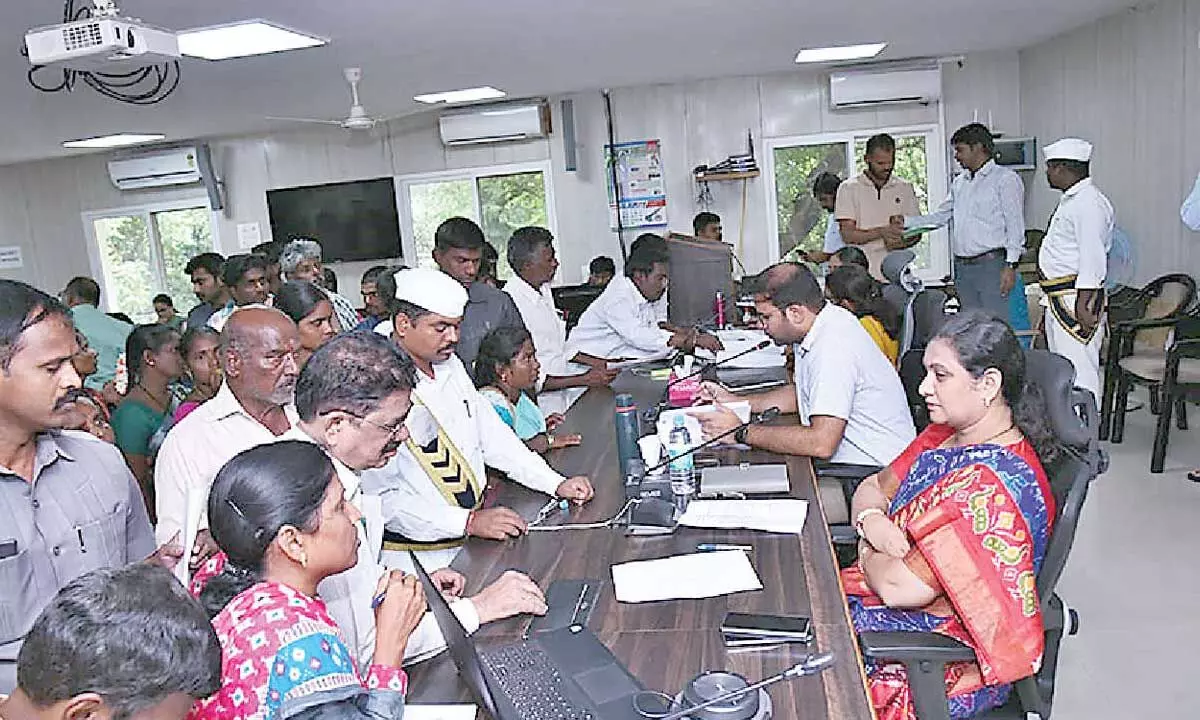 District Collector M Gautami taking part in Spandana programme in Anantapur on Monday