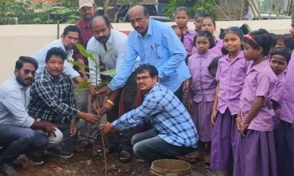 Green Army representatives planting saplings at Oriya school in Palasa town on Tuesday