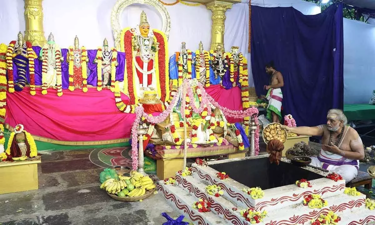 Navagraha Homam being performed at Sri Kapileswara Swamy temple in Tirupati on Tuesday
