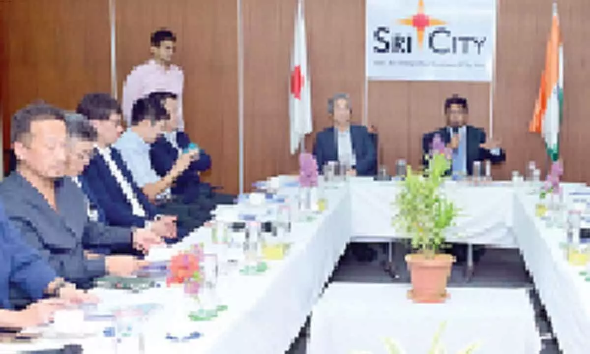 Sri City MD Ravindra Sannareddy briefing the Japanese business delegation on the unique features