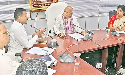 TTD EO A V Dharma Reddy holds a review with officials various TTD wings on arrangements for 10-day Vaikunta Dwara Darshan in Tirumala on Monday