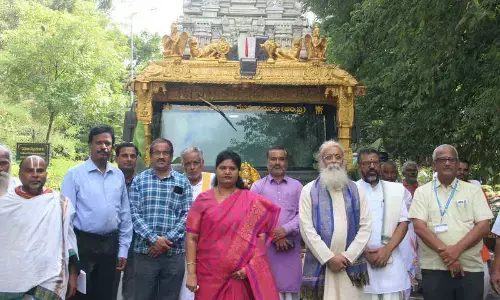 TTD JEO Sada Bhargavi and others taking part in a procession in Tirupati on Tuesday