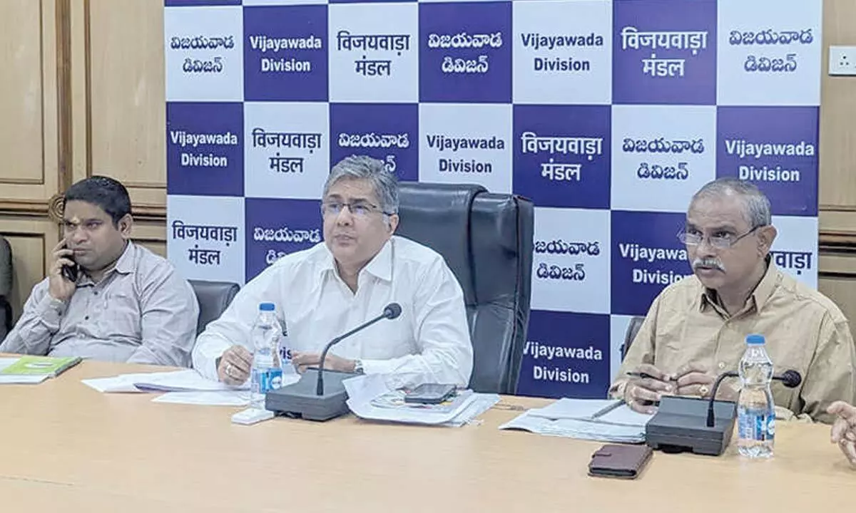 Divisional Railway Manager Narendra A Patil holding safety review meeting in Vijayawada on Tuesday