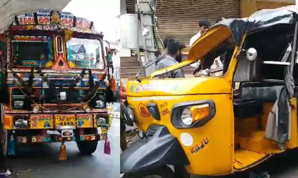 Several students injured after lorry hits an auto in Visakhapatnam