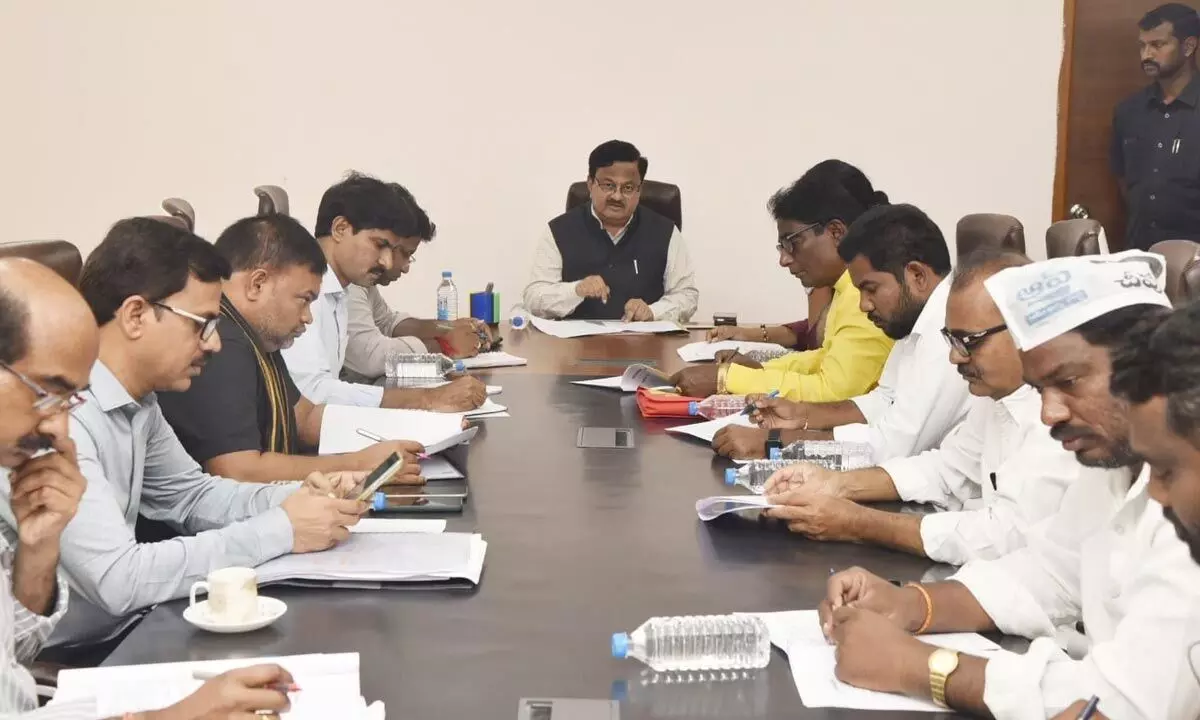 District Collector K Venkataramana Reddy addressing the representatives of various political parties and officials at a meeting in Tirupati on Wednesday