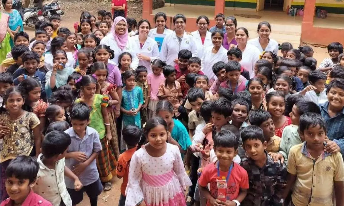 Students of St Joseph’s Dental College with the students of government and private schools