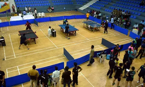 Players in action at Postal Sports meet in Vijayawada on Wednesday