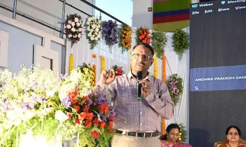Commissioner of School Education S Suresh Kumar addressing the State-level conference on Atal Tinkering Labs in Vijayawada on Wednesday