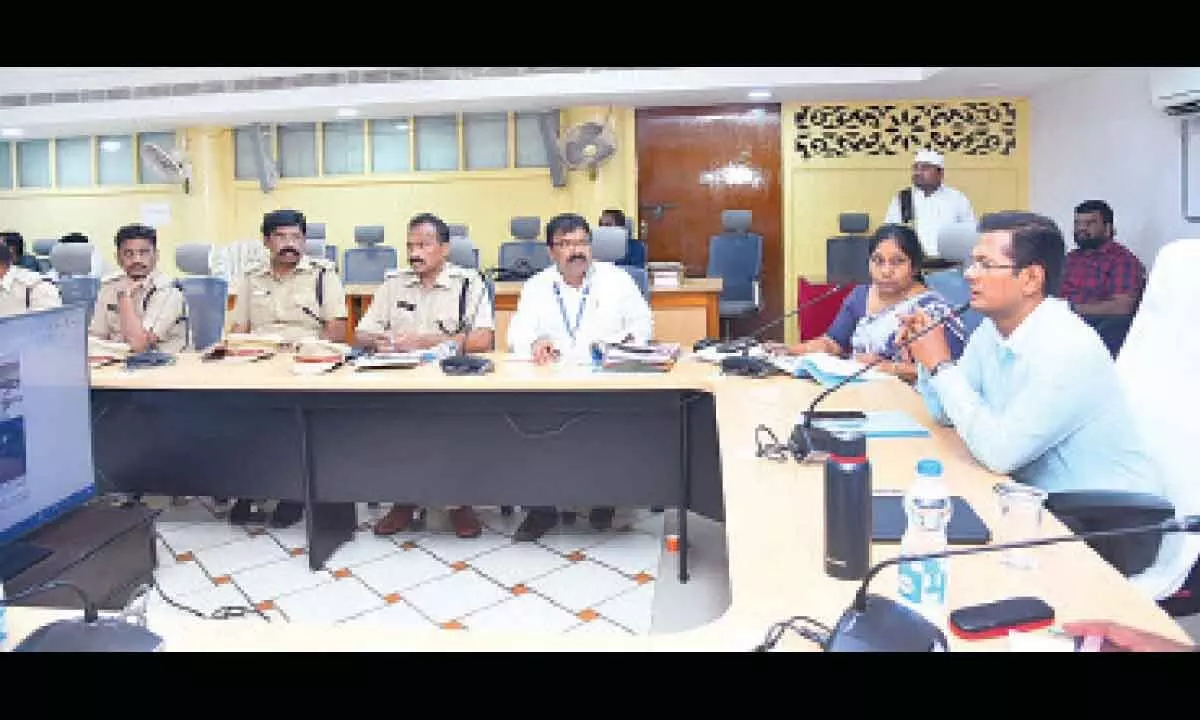 Collector AS Dinesh Kumar speaking at the road safety committee meeting at collectorate in Ongole on Friday