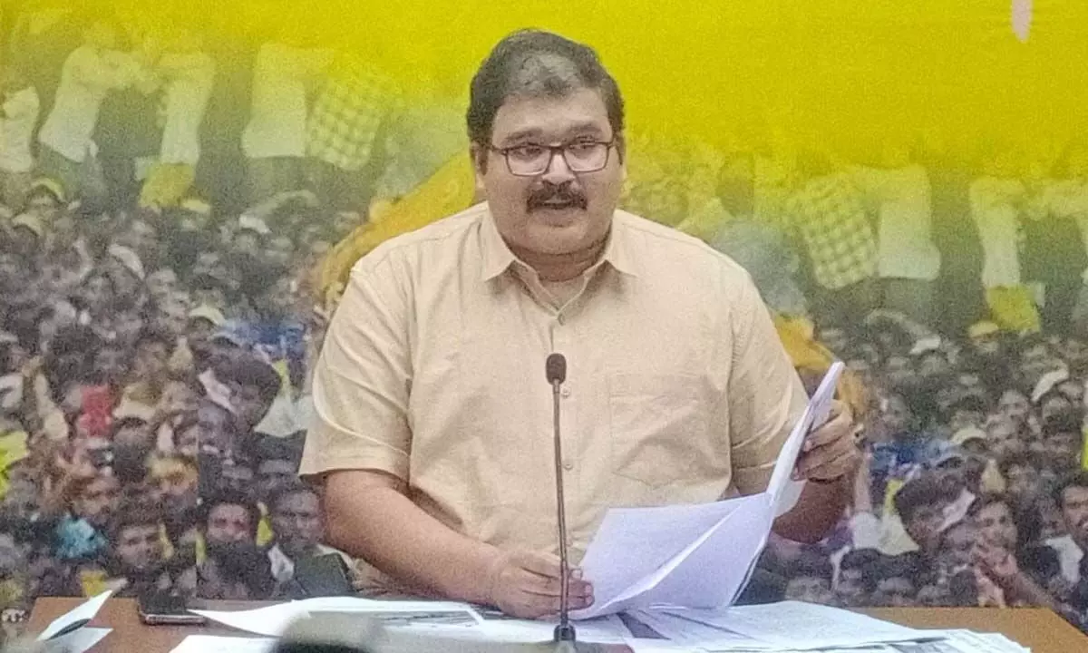 Telugu Desam Party national spokesperson K Pattabhi Ram addressing the media in Visakhapatnam on Saturday