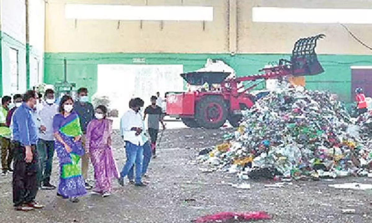 Swachh Bharath Mission Joint Secretary Rupa Mishra, Tirupati Corporation Commissioner D Haritha and other officials  visiting the waste management complex at Thukivakam village on Saturday