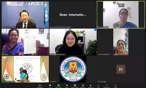 SPMVV VC Prof D Bharathi, Registrar Prof N Rajani, Prof V Durga Bhavani, Prof P Vijaya Lakshmi and others at the virtual meeting on Monday.