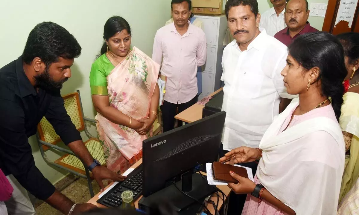 In-charge Eluru District Collector B Lavanyaveni launching online registrations for ‘Adudam Andhra’ sports competitions on Monday