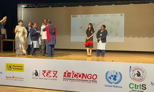 Farmer Narayanappa receiving Karmaveer Chakra award at Faridabad on Monday