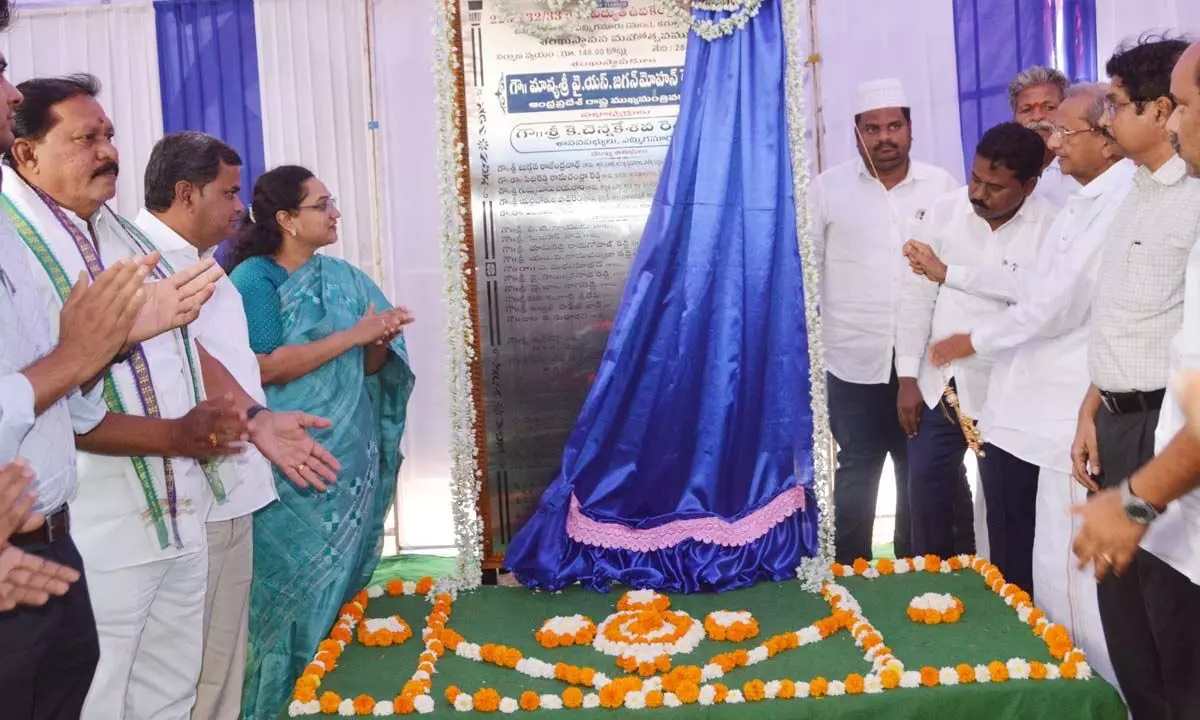District Collector Dr G Srijana and others taking part in the foundation stone laying function of electricity sub-stations in Kurnool on Tuesday