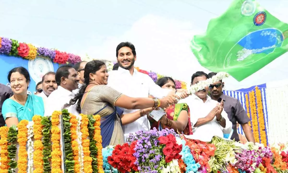 YS Jagan flags of cleaning machines, to lay stone virtually for development works