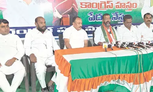 Congress Warangal West candidate Naini Rajender Reddy speaking to media persons in Hanumakonda on Tuesday