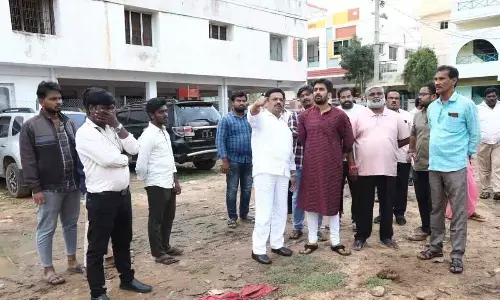 Deputy Mayor Bhumana Abhinay Reddy inspecting Khadi Colony road widening works in Tirupati on Saturday