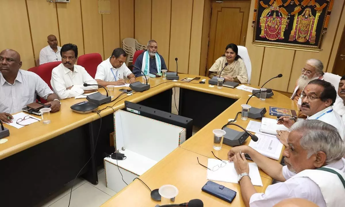 TTD JEO for health and education Sada Bhargavi holds a virtual review with officials on arrangement for Karthika Deepotsavam to be held in Vizag, in Tirupati on Saturday