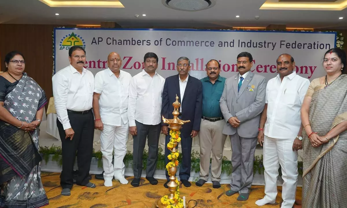 AP Chamber of Commerce and Industry office-bearers at their central zone installation ceremony in Ongole on Saturday