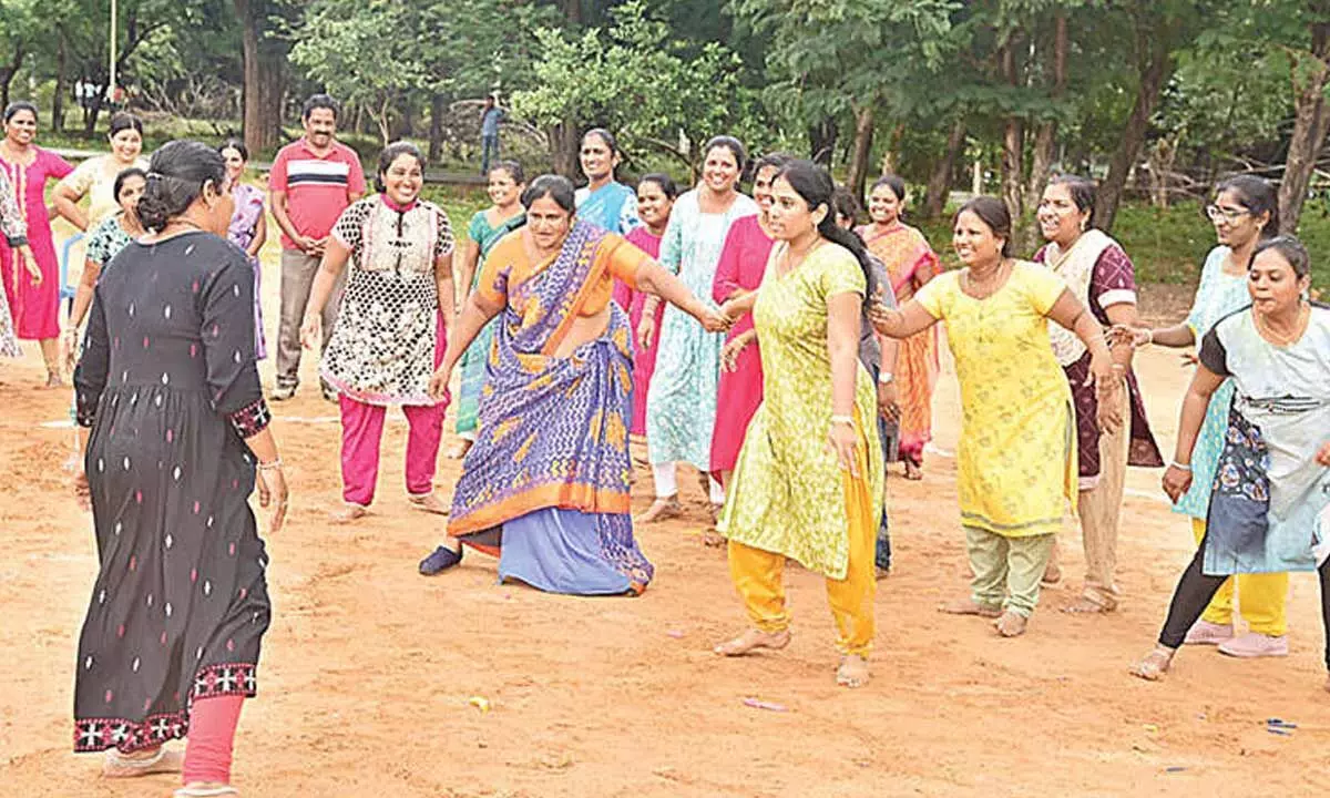 Women employees participating in a sports event, organised by RASS in Tirupati on Saturday