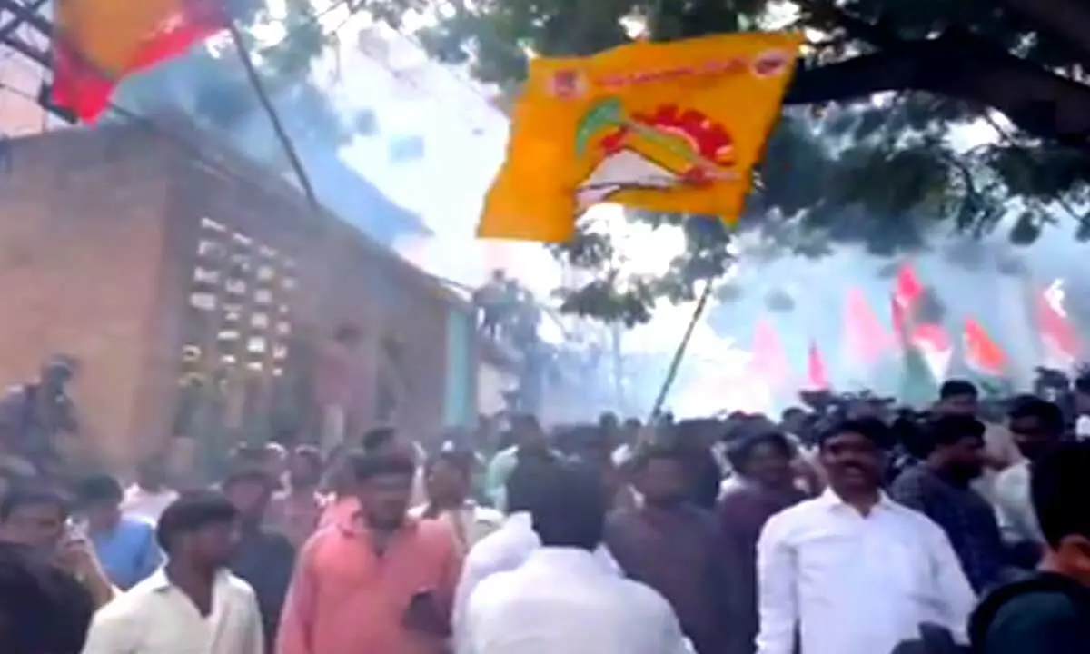 TDP flags spotted at Congress victory celebrations in Hyd