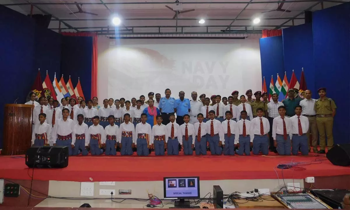 Cadets of Sainik School at Navy Day celebrations on Monday
