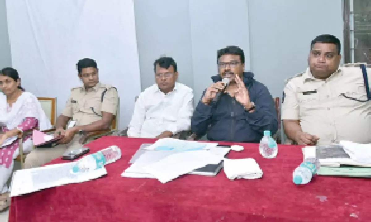 Krishna District Collector P Rajababu addressing officials in Machilipatnam on Monday