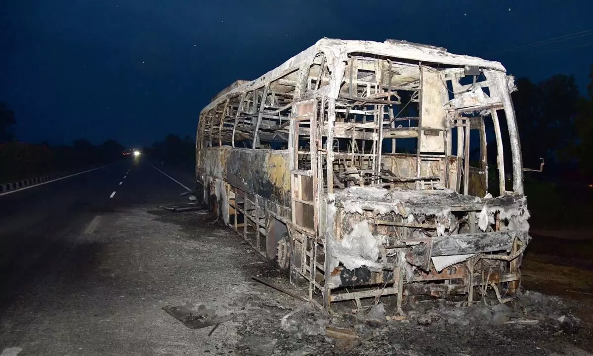 Nalgonda: Man burnt alive as bus catches fire
