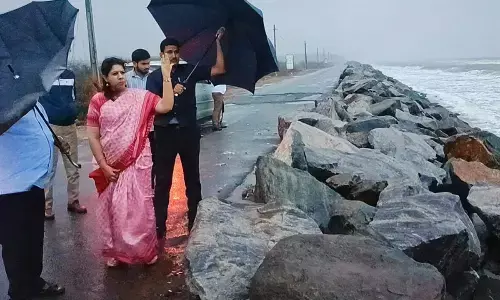 Kakinada District Collector Dr Kritika Shukla at Uppda sea coast on Monday
