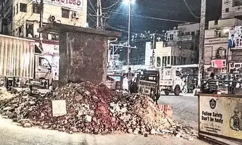 The concrete pylon which was constructed in the middle of road at Chittinagar tunnel centre in old city