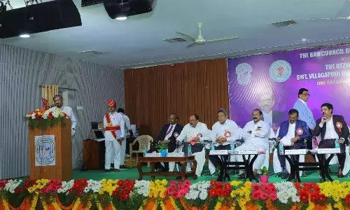 AP High Court judge Justice Akula Venkat Sesha Sai addressing a legal workshop at VR Siddhartha Engineering College in Vijayawada on Saturday