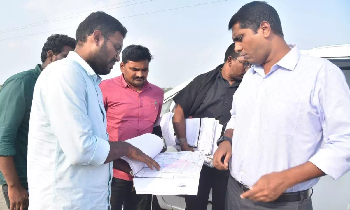 District Collector M Harinarayanan inspecting the site for constructing Regional Educational Institute building at Kanupuru Bit-2 village on Monday
